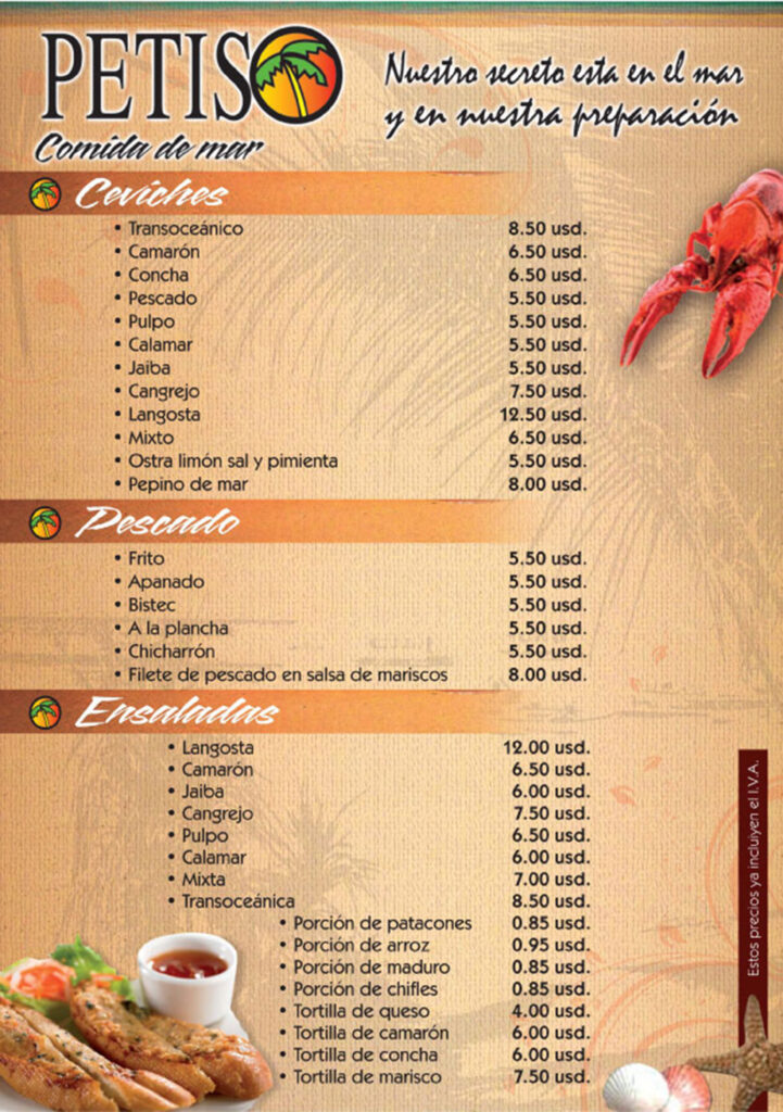 Menu comida Petiso